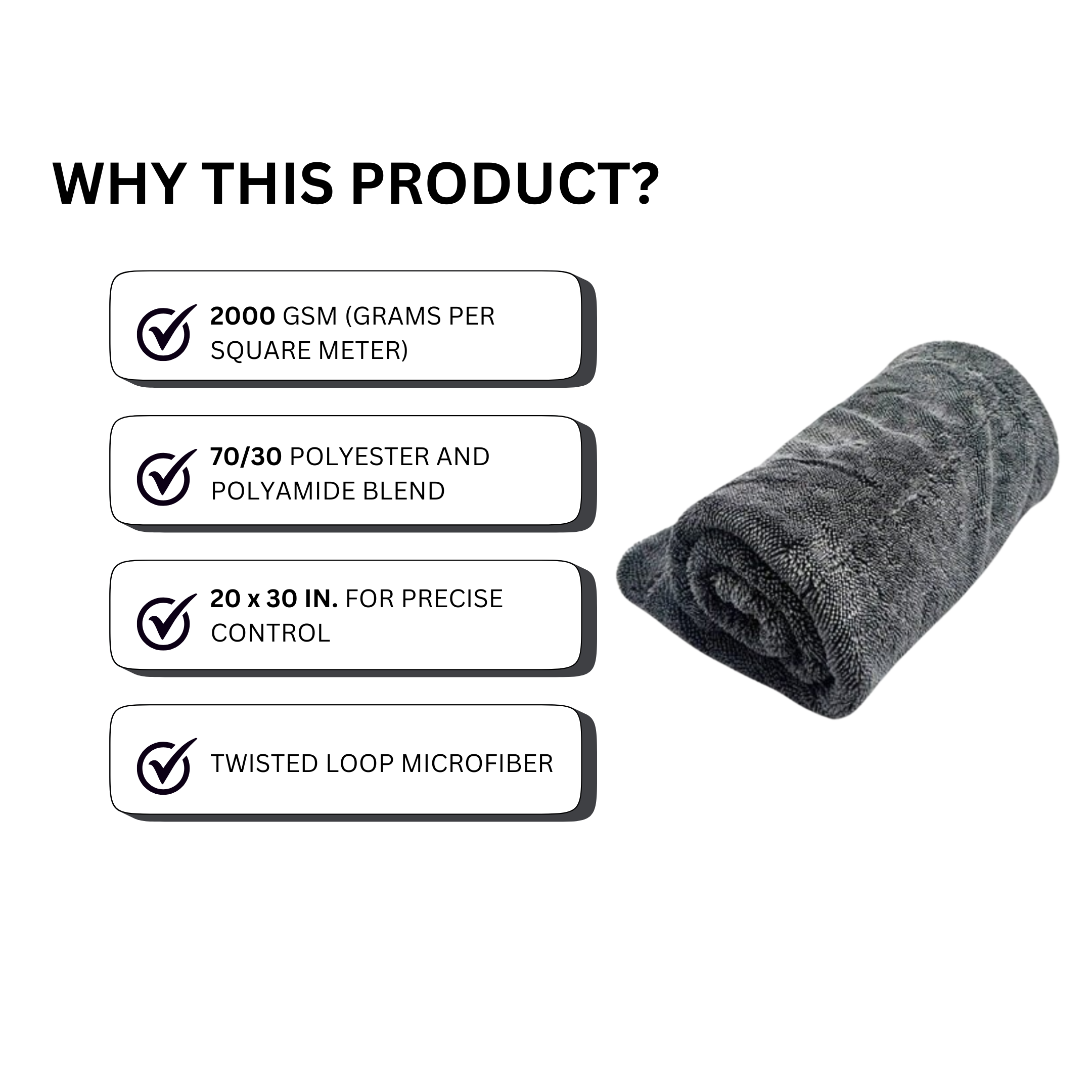 TWISTED LOOP MICROFIBER DRYING TOWEL - 2000 GSM